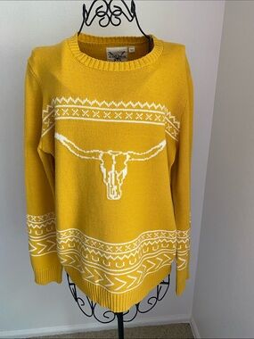 Cotton Rye Mustard Yellow Longhorn Crewneck Sweater